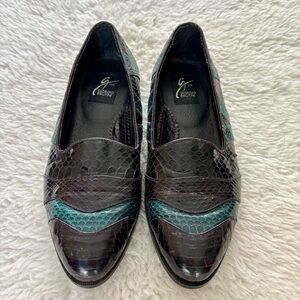 Giorgio Brutini Snakes skin Black/Teal Genuine Leather Slip On Shoes size 8.5